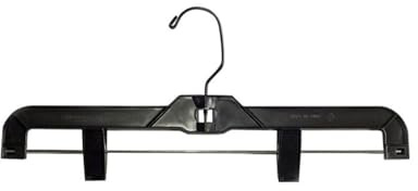 NAHANCO 14” Heavy Weight Plastic Skirt/Pant Hangers with Black Hook and Black Plastic Clips, Pack of 100
