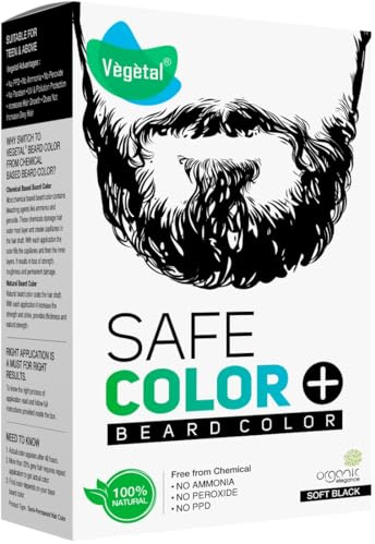 Vegetal Safe Beard Hair Color -Soft Black- 25gm |Certified Organic Chemical and Allergy Free Beard Dye |Natural Beard Hair Color with No Ammonia Formula