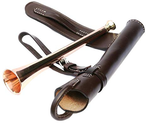 Gamekeepers Cottage gifts Copper Hunting Horn in Leather Case with Saddle Strap Horse Gift