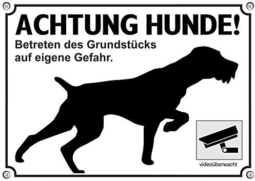 Petsigns Deutsch Drahthaar - Hundeschild - Achtung Hunde! - Warnschild aus Metall - uv-beständig, DIN A5