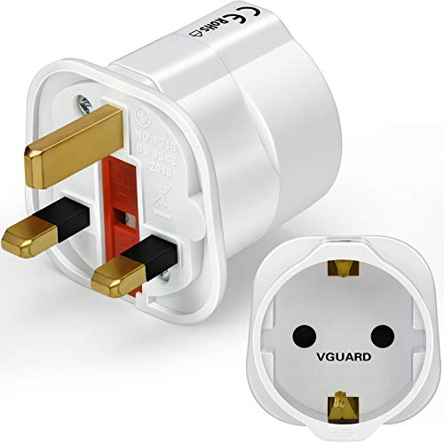 VGUARD European to UK Plug Adapter (NOT for UK Shavers/Toothbrushes Bathroom Plugs), Fused 13A EU to UK Travel Adaptor for 2 Pin EU Devices (1 Pack), White