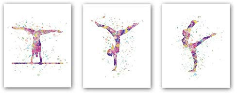 Abstrakte sportliche Silhouette Plakat Mädchen Gymnastik Leinwand Wand Bilder Kunstdruck Übung Gymnastik Strahl Poster Mädchen Turnerin Schlafzimmer Dekor 40x50cmx3 Ungerahmt