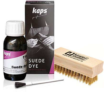 Langlauf Schuhbedarf ® KAPS Wildlederfarbe mit Nubuk Messingbürste - Nubukfarbe Rauleder Suede Dye (marineblau/117) Set