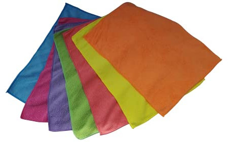 RIKAMA Microfibre Multi-Purpose Cloth, Reusable, Lint and Streak- and Absorbent, 7 Colours, 30 x 40 mm, Cleaning Cloths, Tea Towels, Floor and Window Cloth, Multi-Purpose Cloth, Set of 7