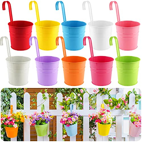 ELECLAND 10 Pack Metal Iron Flower Pots Hanging Planter Pots Outdoor with Detachable Hook Small Vase Garden Planter Balcony Home Decor Ornaments
