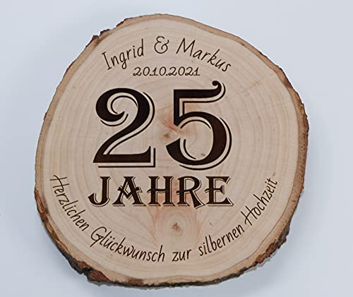Hochzeitsgeschenk Brautpaar Geschenk Goldene Silberne Hochzeit Jubiläum Wunschtext Baumscheibe Zahl Personalisiert Deko ca 17 cm Durchmesser