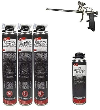 SDV Chemie PUR WDVS Klebeschaum B1 SET 3x 800ml + 1x PU Reiniger 500ml + 1x PU-Schaum-Dosierpistole