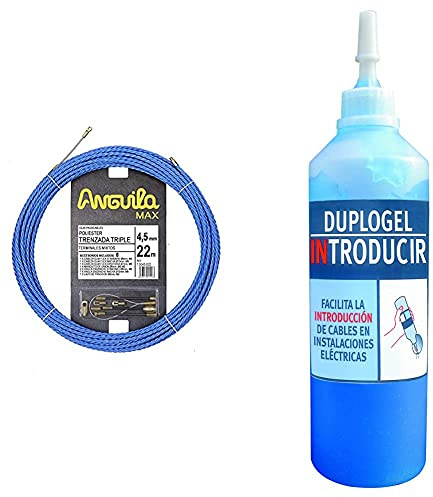 Anguila Max 7.5045.022 Guía Pasacables Especial Curvas Poliéster Triple Trenzada 4,5Mm 22 Metros Y Terminales Mixtos, Azul + 46015000 Duplogel Introducir, Azul 500Cc