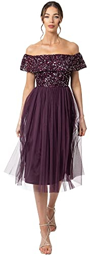 Maya Deluxe Bardot Embellished Midi klänning brudtärna klänning dam, Bär, 54