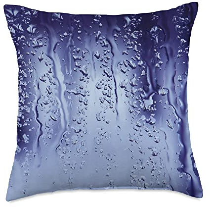 Rain Raindrops and Window Water Drops in Blue Color Throw Pillow