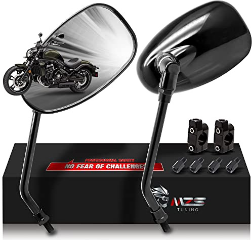 MZS Motorcycle Mirrors 10MM, Universal 360 Degree Adjustable Rear View Side Mirror Handlebar Mount ABS Black Compatible with Street Bike Touring Cruiser Adventure Scooter Coolster Moped GY6