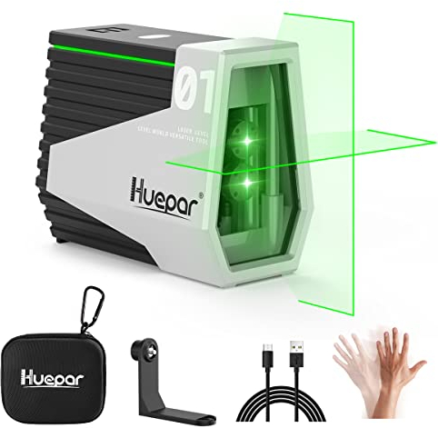 Huepar Grüne Kreuzlinien-Nivelliergerät Selbstnivellierend mit Bewegungssensor und Pulsmodus - Laser-Linien per Handbewegung Wechseln - E011G
