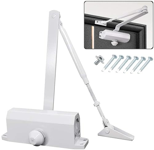 Chiudiporta automatico idraulico, chiudiporta automatico a molla regolabile, buffer chiuso per casa commerciale e privata 40-65 kg Porta con installazione video Certificazione EN1154 Bianco