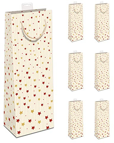 GREENLINE Geschenktaschen für Flaschen 6 Stück Weihnachten Flaschentüten edle Zuckerrohrpapier Geschenktüten 100% Baumfrei für Wein Sekt Champagner Beutel mit Baumwollkordel