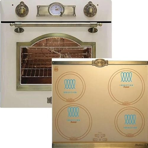 Kaiser Empire EH 6355 ElfEm + KCT 6395 ElfEm- Forno elettrico da incasso in stile retrò, 67 litri, autopulente, 8 funzioni, girarrosto+ Piano cottura ad induzione Piastre metalliche in bronzo