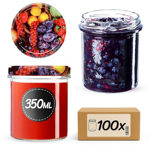 KADAX Lot de 100 bocaux en verre avec couvercle à visser fi82 mm, bocaux de conservation pour champignons, confitures, miel, pots à confiture avec couvercle, bocaux hermétiques à offrir, pots à vis