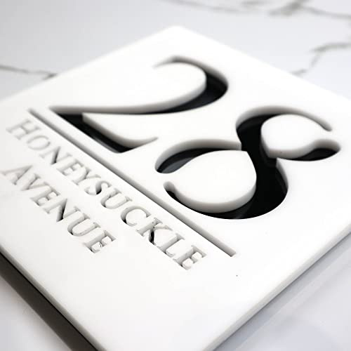 K Smart Sign | Bellissima S1 | 180mm x 180mm | Grey Anthracite & Black Mirror Marble 3d Laser Cut Contemporary house sign door number plaque address signs (Matt White & Black Gloss)