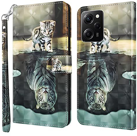 GLANDOTU Handyhülle für Xiaomi Redmi Note 12 Pro 5G / Xiaomi Poco X5 Pro 5G Lederhülle [Standfunktion] [Magnet] Premium Flip PU Leder Cover Case Klapphülle Schutzhülle - Katze & Tiger