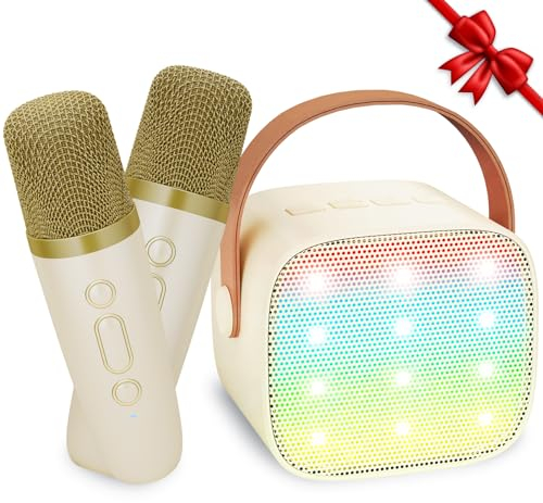 Mini Portable Microphone Karaoke Bluetooth sans Fil avec 2 Micro, Ankuka, avec Magique Voix Change et LED Lumière Qualité Sonore HiFi, Complet pour Enfant Adulte Fille Jaune