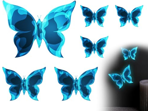 KAPSING 6 Stück Schmetterlinge Deko, Schmetterlinge Aufkleber, Leuchtend Schmetterlinge Wandaufkleber Deko, Schmetterlinge für die Schlafzimmer Wand Wohnzimmer(Blau)