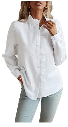 FRESQA Chemise Blanche Femmes Automne à Manches Longues Haut Femme élégant Mode Simple Boutonnage Blouses décontracté rayé Bureau Dames Chemises