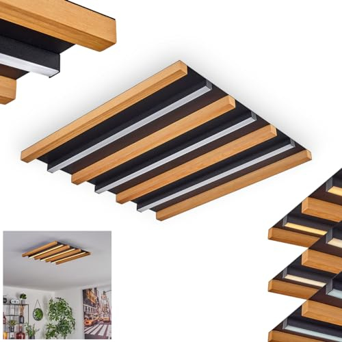 HOFSTEIN LED Deckenleuchte Favorina, dimmbare Deckenlampe aus Metall/Holz/Kunststoff in Schwarz/Natur/Weiß, dimmbar/Lichtfarbe änderbar über Fernbedienung, 22 Watt, 2550 Lumen, 2700-6500 Kelvin