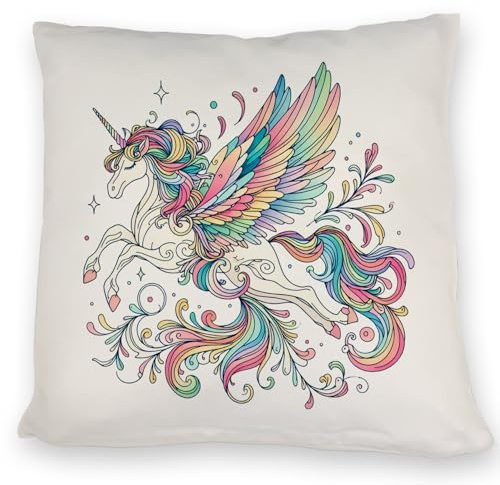 speecheese Einhorn in Pastellfarben Kissen EinhornKissen mit Fliegendem Fabelwesen Bunte Mähne Schweif Mythisches Pastellfarbenes KuschelKissen
