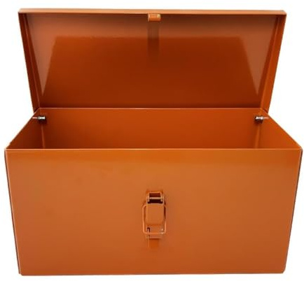 Werkzeugkoffer 300 x 200 H 150 cm, aus gebogenem Blech, robust geschweißt, orange glänzend lackiert, mit Heckträger für Traktoren