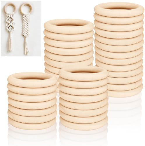 Ysimple 36 Stk Holzringe 60mm, Makramee Ringe Naturholz DIY Basteln Zubehör | Bastelringe Holz, Natürliche Holzringe für Makramee, DIY Schmuck, Basteln und Kreative Handarbeiten mit Glatter Oberfläche
