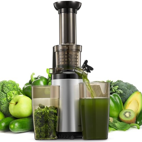 Juicer Machine, Reemix Cold Press juicer Machine Compact Size, Juice Extractor, Nutrient and Vitamin Dense, BPA-Free Tritan, Easy to Clean (Sliver)