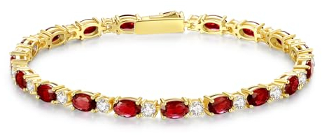 FANCIME Tennisarmband Damen 14K Vergoldet Granat Tennis Armband 925 Sterling Silber Geburtsstein Geschenk Schmuck für Damen Mädchen, Länge 19 cm