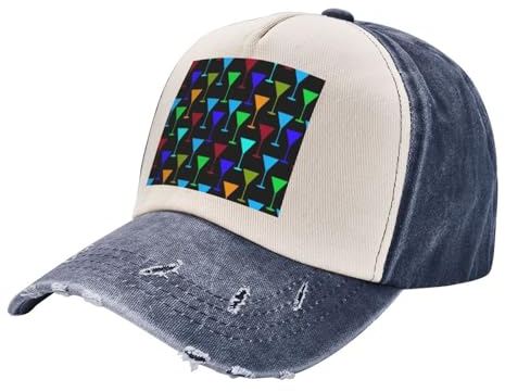 EgoMed Baseball Cap,Washed Denim Baseball Cap Sports Cap Dad Hats Trucker Hats for Unisex,Martini Glass Pattern