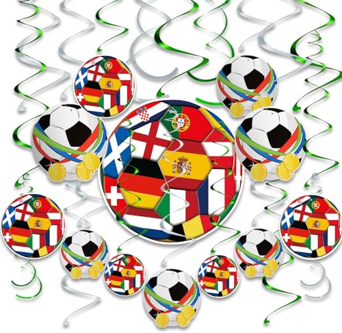 AhfuLife 24 Stück Fußball Geburtstag Party Deko Hängende Wirbel für WM 2026, Deckenhänger Spiral Fußball Hängende Spiralen Partyzubehör für Geburtstag Bar Zuhause Party Deko