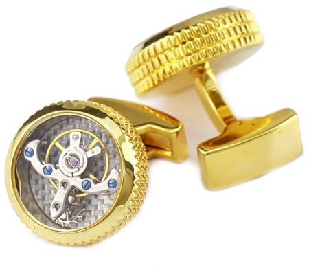 Goldene drehbare Tourbillon-Manschettenknöpfe Uhrwerk Doppellinienmuster Manschettenknöpfe Ärmelknöpfe