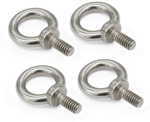 Aiwaiufu 4 Packs 1/4-20 Eye Bolts, 316 Stainless Steel Marine Grade Shoulder Eye Bolts, UNC Standard Threaded Lifting Ring
