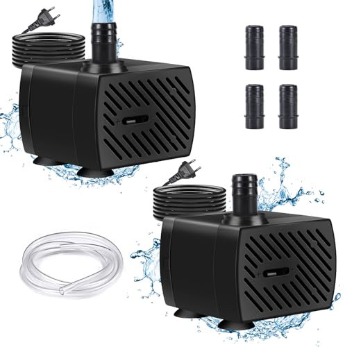 Lot de 2 mini pompes à eau réglables, 350 l/h, 5 W, pompe à eau ultra silencieuse, avec 2 embouts, pour fontaines, aquariums