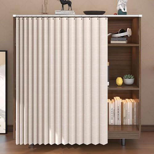 Tende Per ArmadiettiCorte Per La Cucina Antipolvere Per Armadietti Impermeabili Per Il Bagno Multifunzionali Con Binari Scorrevoli Ten(Size:W:40 x H:70cm,Color:farina d'avena)