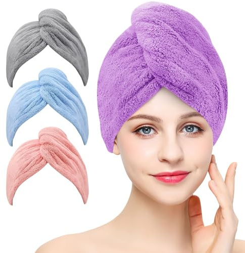 OWLMATE 4 Pezzi Turbante Asciugacapelli, Asciugamano Microfibra Capelli Ricci, Asciugamano in Microfibra per Capelli per Fissare i Capelli Asciutti da Salone