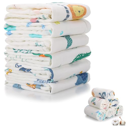 Kaisibum Spucktücher Baby Mullwindeln 6 Stück Mulltücher Baby Saugstark Stoffwindeln Faltwindeln Baumwolle für Jungen Mädchen zum Reinigen und Abwischen von Neugeborenen 50x25cm