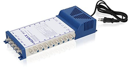 HUMAX HMS 98 Multischalter für Quattro und Quad LNB, SAT Verteiler für 8 Teilnehmer, Antennenverteiler mit integriertem Netzteil, SAT Splitter mit 1 DVBT- und 8 Sat LNB-Eingängen für 2 Satelliten