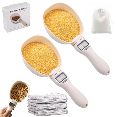 Sweeply Ease Measuring Scoop, Food Measuring Scoop Scale, Sweeply Ease Weighing Scoop, Digital Measuring Spoon, Highly Accurate Measuring Spoon with Adjustable Scale, LCD Screen, for Pets Food (2PCS)