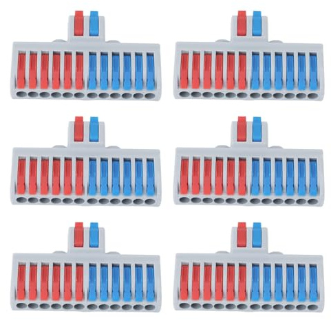 Morsettiere per Guida DIN 6 Pezzi 2 in 12 Out Connettore di Giunzione Cablaggio con Clip Rimovibile Connettori Rapidi per Cavi Push in Filo per Circuiti Elettrodomestici