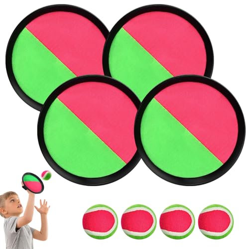 DONGSZQ Cattura Racchette Palline Set,Toss e Cattura Gioco della Palla,con 4 Pagaia e 4 Palle, Giocattoli per Palle da Lancio e Cattura, per Cortile, All'aperto, Giardino, per Bambini di 3-12 Anni