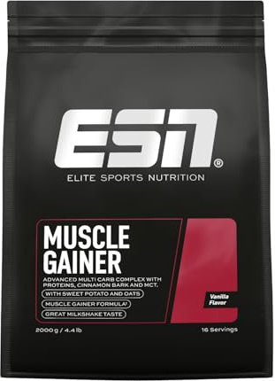 ESN Muscle Gainer, Vanilla, 2 kg, 16 Portionen, ideal für die Massephase, 502 kcal pro Portion, Pulver zum Masseaufbau und Zunehmen - made in Germany