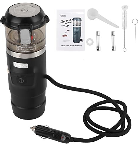 flexman 12V Portable Car Coffee Maker, 65ml Stainless Steel Travel Coffee Machine, Fast Heating Auto Espresso Machine for Car Camping RV Cigarette Lighter Plug
