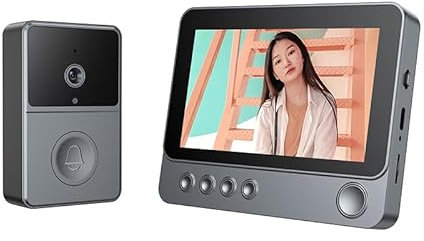 Winnes Video Campanello Videocitofono Senza Fili da Esterno con Suoneria/Citofono con Telecamera/Fotocamera,Video Doorbell Audio Bidirezionale con Schermo IPS 4,3'' Nessun WiFi o APP