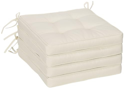 Outsunny Ensemble de coussins pour chaises de salle à manger 42 x 42 x 5 cm Lot de 4 coussins imperméables pour chaises de jardin avec 2 attaches de fixation crème