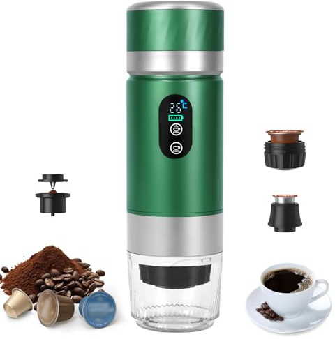 Bostar Macchina per caffè espresso portatile 3 in 1, 2 modalità di estrazione 90 °C macchina da caffè elettrica espresso con temperatura display digitale per campeggio, compatibile con capsule e