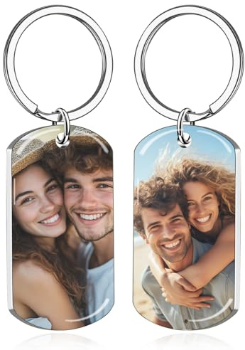 Porte Clef Personnalisable avec Photo et Texte Double Face Porte Clé Personnalisé Idée Cadeau pour Homme Femme Couple ou Famille