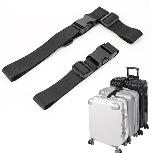 Lammcou Correas de Equipaje, Accesorios de Viaje para Conectar 3 Maletas, 2 Correas Negras Ajustables con Hebillas - 3,2 cm Ancho, Tamaño Extendido y Seguro